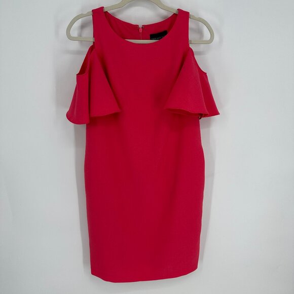 3/$25 Cynthia Rowley Shift Dress 4 Cold Shoulder Flounce Short Sleeves Pink NWT - Picture 2 of 10